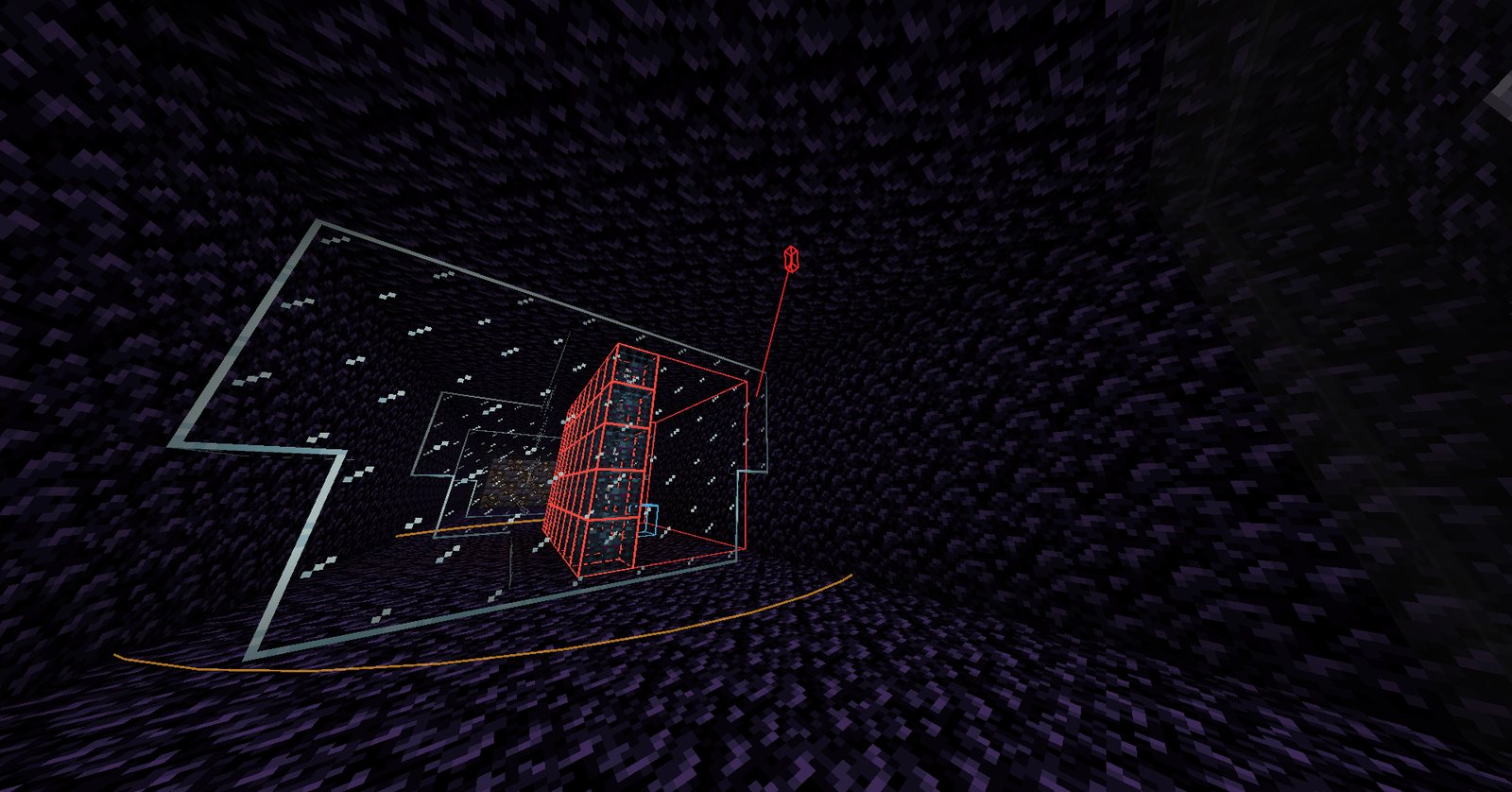 An armed section in game showing the boundary, the boxed spawner stack and the route marker