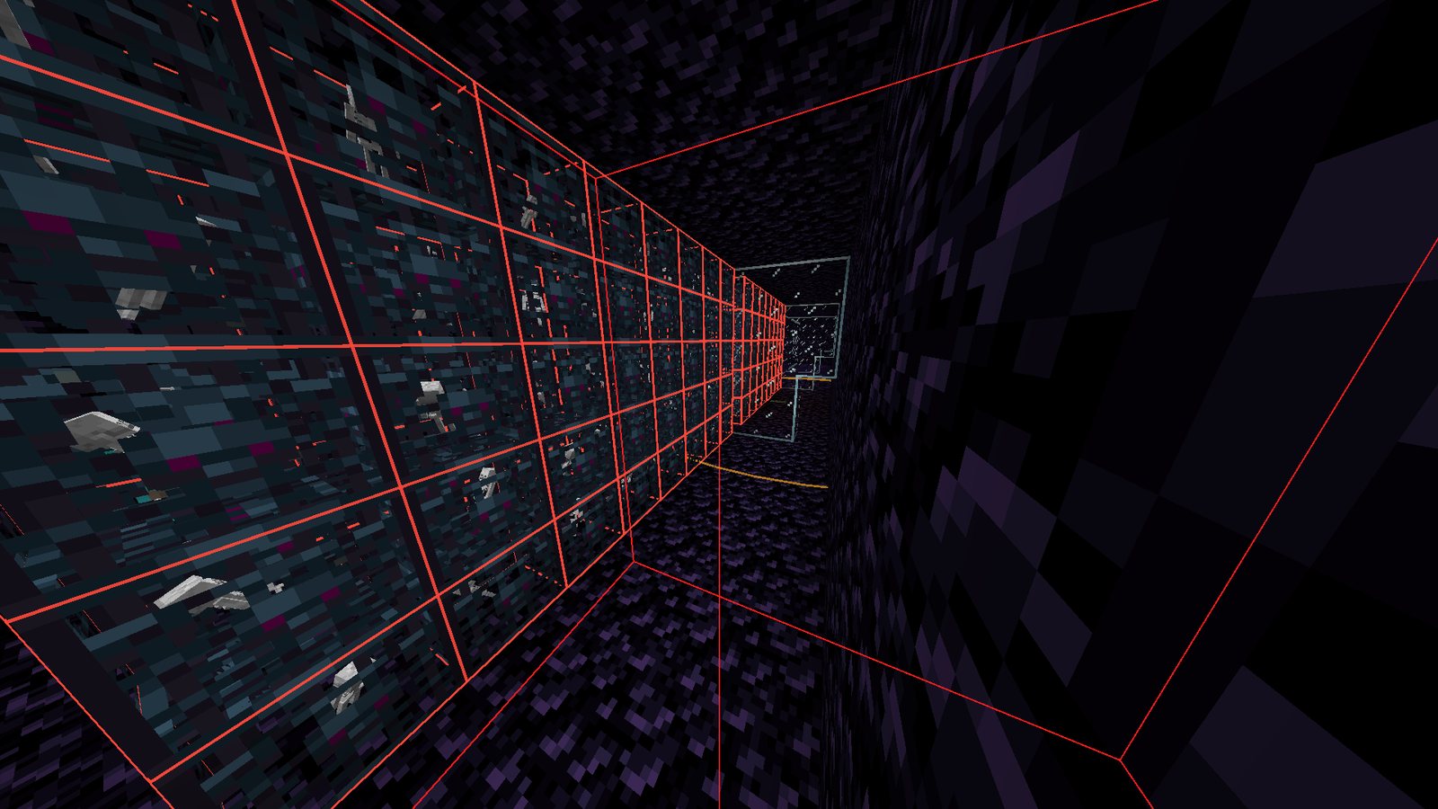 Stacked mob spawners running the length of the room, each one outlined by Skelle's overlay